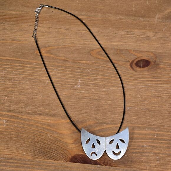 Comedy Tragedy Theater Masks Brooch Pin And Pendant, Mexico 925 Sterling Silver - Picture 3 of 9